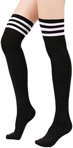 Absolutely Perfect Women's 3-Stripe Triple Winter Over Knee Warmer Long Tube Retro Thigh High Socks Black