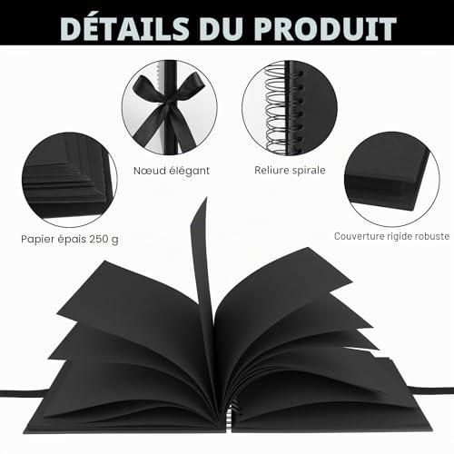 A4 Scrapbook Photo Album with 80 Black Pages | DIY Scrapbook Keepsake Notebook with Ribbon for Photos of Baby Valentine's Day Birthday Travel Graduation