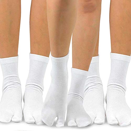 TeeHee Flip Flop Big Toe Cotton Socks 3-Pairs White Plain Socks Good for Flip Flop Sandals