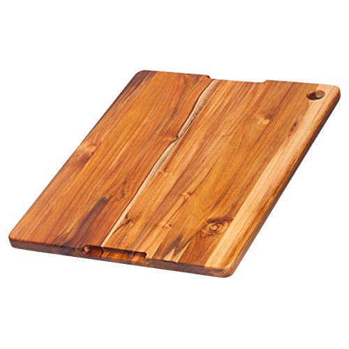 Teak Cutting Board - Rectangle Edge Grain Board With Corner Hole And Juice Canal (18 x 14 x .75 in.) - By Teakhaus - Thumbnail 2
