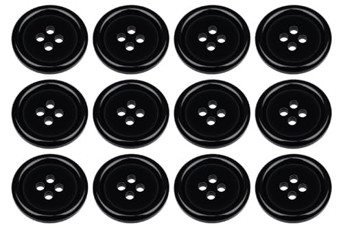 Pack of 12 Black Sew on 20mm Round Buttons Flat 4 Holes 32L 32 Ligne