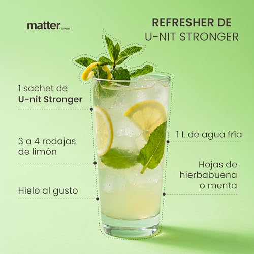 Matter U-nit Stronger, Electrolitos Sin Azucar Premium con Creatina Creapure®, Polvo para Mezclar, Hidratación y Rendimiento para Pre Entreno y Entrenamiento, Mix de Sabores, 1 Caja con 24 Porciones