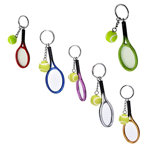 Pakala66 Sport Style Tennis Ball Key Chain Key Ring 6 Color Set Best Gift for Sports Lovers (Tennis Ball & Racket Key Chain)