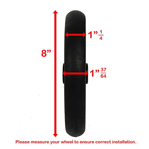 8 inch by 1 inch Black Replacement Wheel for Wheelchairs, Rollators, Walking Frames and More, 8" by 1" Solid Flat Free Black Caster. - Thumbnail 2