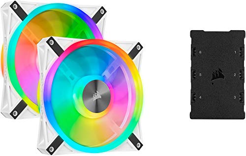 Corsair Icue Ql140 Rgb, Ventilateur Led Rgb Pwm 140 Mm (68 Led Rgb Paramétrables Individuellement, Allant Jusqu’à 1 250 Tr/Min, Faible Bruit) Kit De Deux Ventilateurs avec Lighting Node Core - Blanc