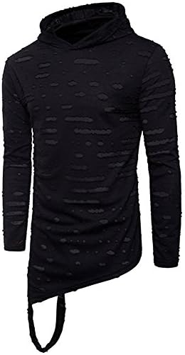 OXFLY Men's Hip Hop Hoodies Curved Ripped Shirts Pullover