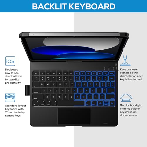 typecase Touch Keyboard Case for iPad A16 (11th Gen, 2025) & 10th Gen(10.9", 2022) - Multi-Touch Trackpad, 360° Rotatable, 11 Color Backlight, Thin & Light, Black