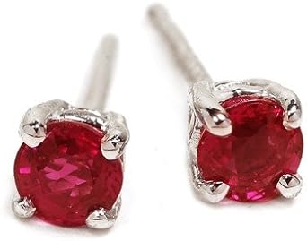 Amazon.com: 14k White Gold Natural Ruby Stud Earrings Ct.tw 0.60: Clothing