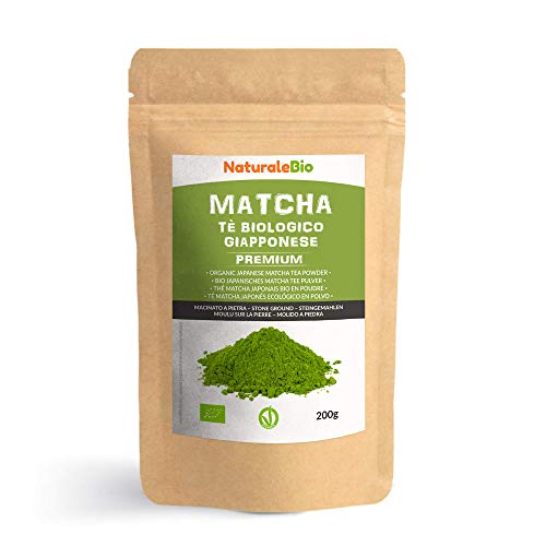 NaturaleBio Matcha Tee Pulver Bio - Premium-Qualität - 200g. Original Green Tea aus Japan. ideal zum Trinken. Grüntee-Pulver für Latte, Smoothies, Matcha-Getränk. Hergestellt in Uji, Kyoto.