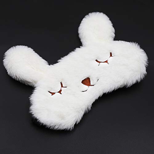 ZTL Cute Animal Eye Mask Soft Plush Sleep Masks for Women Girls Home Sleeping Traveling (White Rabbit) - Thumbnail 2