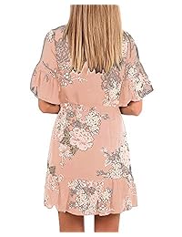 Bigyonger - Vestido de verano para mujer, cuello redondo, manga corta, estilo informal, con cinturón