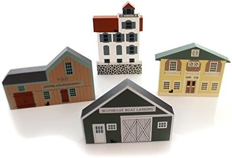 Cats Meow Village Nautical Series, Wood, Set/4 Retired Lighthouse Nos, Collectible Buildings, Nautical Series