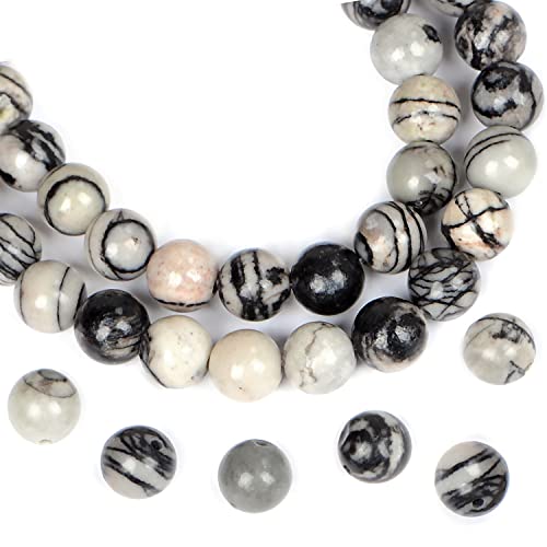 AD Beads Natural Gemstone Round Loose Beads 15" for Bracelet Necklace Earrings Jwelery Making Crafts DIY (10mm, Spider Web Jasper) โ image 1