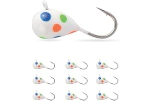 MUUNN 10Pack Tungsten Ice Fishing Jigs, Glow Tungsten Jigs for Panfish Teardrop Ice Jigs Tungsten, 2.7/3.2/4/5/6/7mm