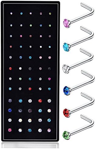 Fystir 20G L Shaped Nose Ring Studs Piercings Jewelry Stainless Steel 1.5mm 2mm 2.5mm 60-120 Pcs