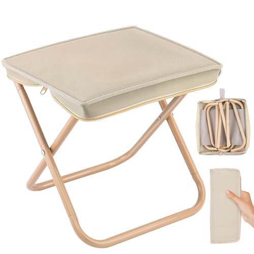 Muyohix Small Portable Folding Stool, Outdoor Folding Stool, Portable Folding Chair, Folding Stool for Camping, Hiking, Barbecue, Golf (Khaki)