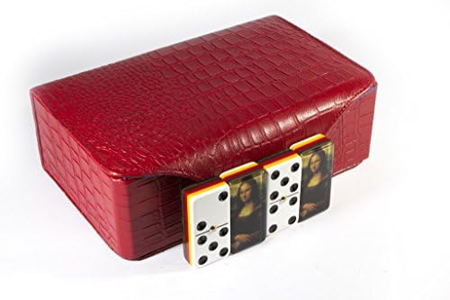 Mona Lisa (Gioconda) by Leonardo da Vinci Jumbo Domino Double Six, 5 Coats 100% Acrylic. Deluxe Leather Case