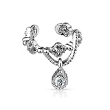 Chain with Gem Dangle Rhodium Plated Brass Non-Piercing Ear Cuff Cartilage Dangle No Pierce Earring