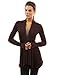 PattyBoutik Women Ribbed Cascading Open Cardigan (Dark Brown Large)