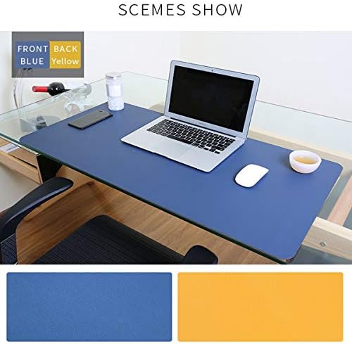 Desk Mat PU Leather Mouse Pad Mat Large Desk Pad Mouse Pad, FAFIT 80cm X 40cm Non-Slip PU Leather Desk Mouse Mat Waterproof Desk Pad Protector Gaming Writing Mat for Office Desks (Blue-Yellow)