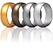 ThunderFit Mens Silicone Rings Wedding Bands - 4 Pack Classic & Striped Style (Men Bronze, Gold, Gun Metal, Silver, 6.5-7 (17.3mm))