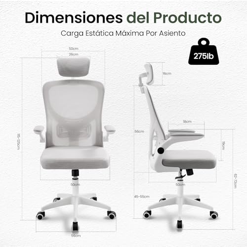 OSLIFE Silla Oficina con Altura Ajustable，con Función de Bloqueo de Inclinación Silla Ergonomica Escritorio，Respaldo Alto, Soporte Lumbar, Reposacabezas Ajustable, con Ruedas Silla Gamer (Gris)
