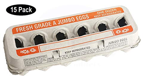 Printed Natural Pulp Egg Cartons Holds Up to Twelve Eggs - 1 Dozen Jumbo - Strong Sturdy Material Perfect For Storing Extra Eggs - by MT Products (15 Cartons)