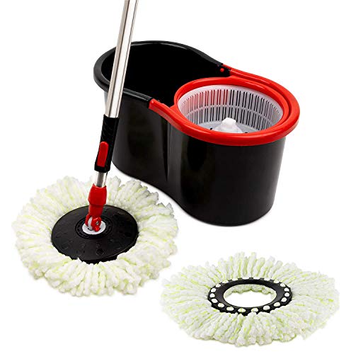 Mop and Bucket Set Strongest Heaviest Duty Mop - Best Floor Mop Easy To Use - For Professional Home Floor Cleaning System - 360 Spin Non Scratch Microfiber Wet Jet Mop With Integrated Wringer Bucket