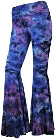 Sugar Rock Women Paisley Palazzo Hippie Pants Fold-Over Waist Bell Bottom Leg