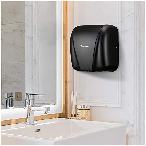 PLUSSEN Automatic Commercial Hand Dryers for Bathrooms Commercial 1800W Heavy Duty Stainless Steel Hot Air Compact Electric Hand Dryer Blower, Fast Drying in 10 Seconds (Black)