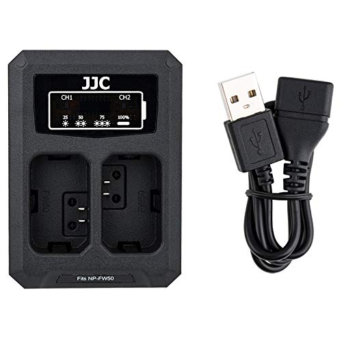 JJC NP-FW50 USB Dual Battery Charger adapter for Sony A6500 A6400 A6300 A6000, A7, A7II, A7RII, A7SII, A7S, A7S2, A7R, A7R2, A5100, RX10III, RX10IV Camera NP-FW50 Chargers