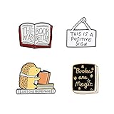 Cute Enamel Lapel Pins Sets Cartoon Animal Plant Fruits Foods Brooches Pin Badges for Clothing Bags Backpacks Jackets Hat DIY (Hedgehog reading books Set of 4)
