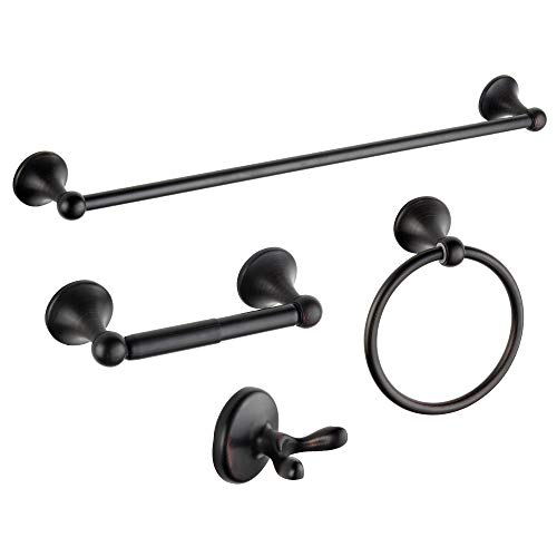 SUNTAI Bathroom Hardware Set Wall Mounted, 4 Piece Accessories , Include 24 Inch Towel Rack, Toilet Paper Holder, Hand Towel Holder, Square Hook, Oil-Rubbed Bronze