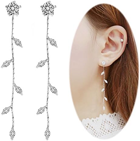 Leaf Chandelier Dangle Earrings Ear Studs Tassel Crawler Earrings Cuff Climber Rhinestone Pierced Jewelry