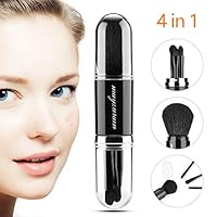 4 in 1 Retractable Makeup Brushes Set Foundation Brush Powder Brush Eye Shadows Brushes Kit with Lids Mini Cute Telescopic Makeup Brushes Set for Travel and Household Silvery