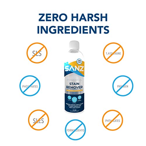 SANZ Powerful Laundry Stain Remover, Removes Stubborn Stains & Odors, Won't Leave Residue