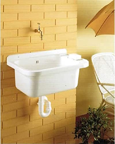 VBChome Ausgussbecken 50 x 34 x 21 cm Weiß Spülbecken Waschtrog mit Überlauf Waschbecken für Gewerbe Waschraum Garten… – Bild 5