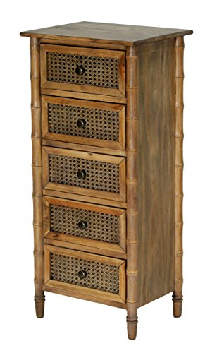 Heather Ann Creations Wallace Collection Living Room Bamboo Style 5 Drawer Tall Free Standing Chest, Rustic Farmhouse, Standard