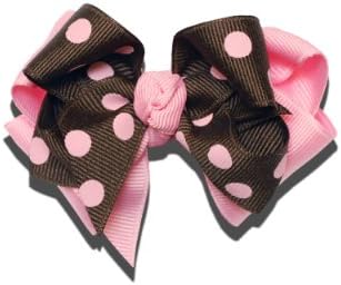 Squishy Pet Products Little Sophisticated Missy Collar Bow, 3-Inch, Pink with Brown and Pink Dot