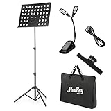 Moukey Sheet Music Stand MMS-2 Portable Travel Metal Adjustable Folding Music Stand With Stand Light Carrying Bag Black