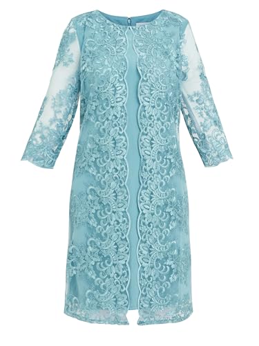 Gina Bacconi Women's Embroidered Lace Mock Jacket Dress Cocktail, Teal, 14