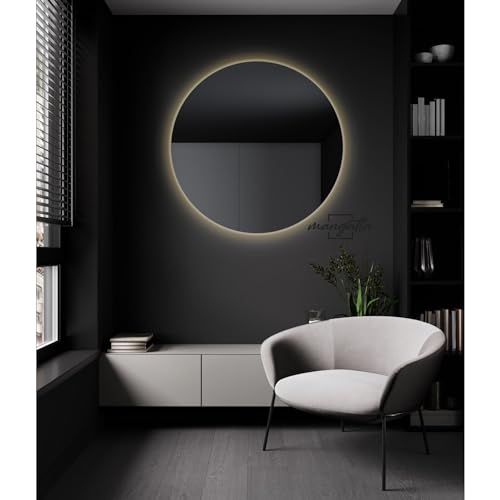 mangatta. Espejo Circular, luz LED cálida, Desde 50 hasta 120 cm de diámetro, 6 mm, Acabado en Canto Pulido, Soporte de Carga de Acero