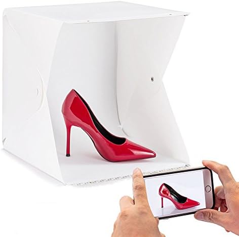 Photo Light Box with Two LED Light Strip Photographing Shooting Tent [13x13x12 inch] with Two Backdrops Included Folding Photo Studio Kit Box