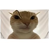 3x5 Feet Hilarious Cat Meme Flag with Four Brass Grommets - Single Sided Tapestry Posters with Cute Animals - Polyester Wall Durable Flags for Apartment Aesthetic Decor - Comical Banner for Room Kids