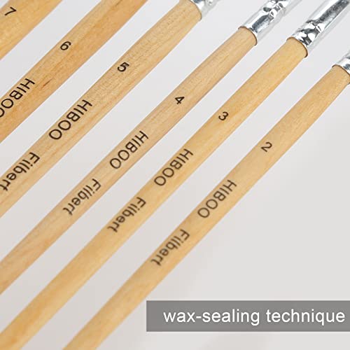 HIBOO Paintbrush Set-7 Filbert Art Nylon Artist Painting Brush for Acrylic Watercolor and Gouache Painting （White Tip）