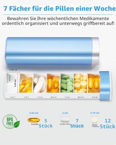 Tablettenbox 7 Tage, BPA Frei Pillendose Klein Für Unterwegs