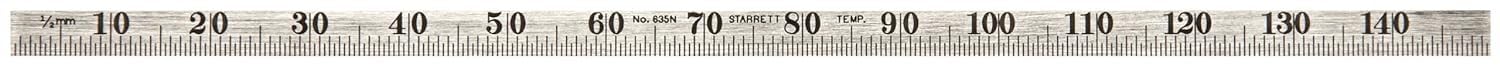 Starrett 635N-150 Spring Tempered Steel Narrow Rule With Millimetre Graduations, 150mm Length, 4.8mm Width, 1.2mm Thickness