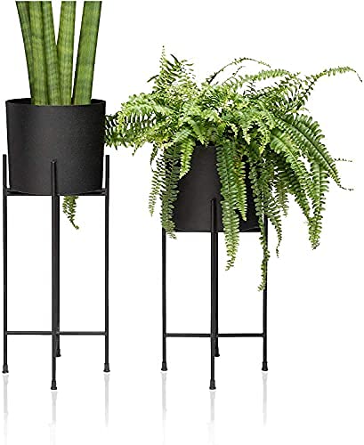 UV Crafts Metal Modern Planters with Stand, Black, Standard, 2 Pieces (Black)