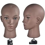 Bald Mannequin Head Beige Professional Cosmetology for Wig Making, Display wigs, eyeglasses, hairs with Free Clamp