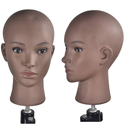 Bald Mannequin Head Beige Professional Cosmetology for Wig Making, Display wigs, eyeglasses, hairs with Free Clamp